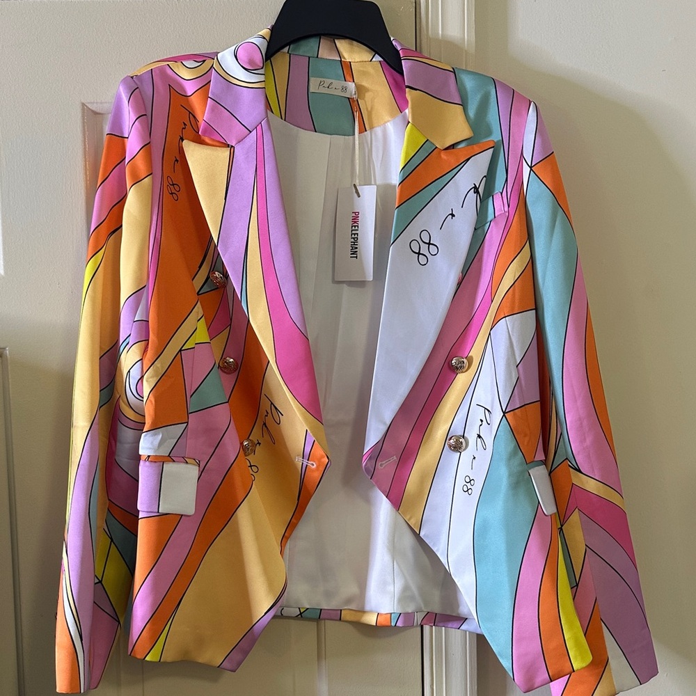 Colorful Geometric Double Breasted Blazer by Pink🐘